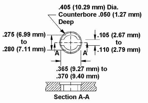 Self-Retaining Stud Hole Dimension Drawing