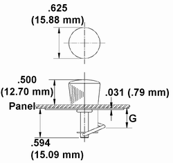 Plastic Knob Head Latch Dimension Drawing